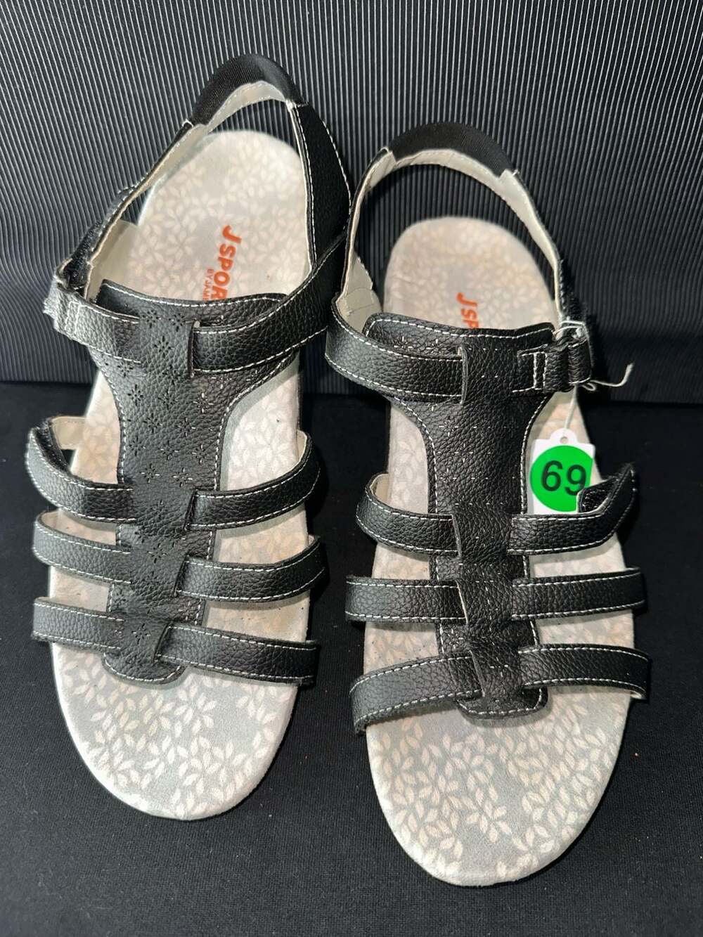 No.69 JSport by Jambu Women's Black Strappy Comfort Sandals Size 8.5M